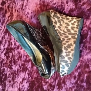 Patent Peep Toe with Animal Print Heels